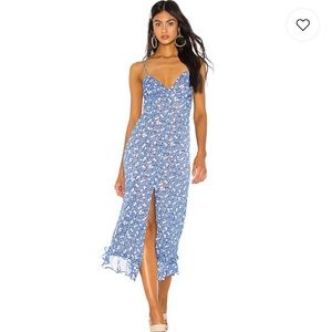 MAJORELLE Quincy Midi Dress in Blue Ditsy